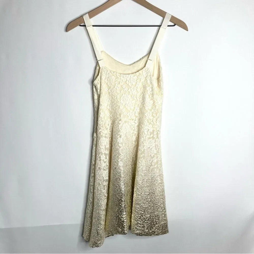 Free People Cream Lace Gold Metallic Ombre Dress Size Small